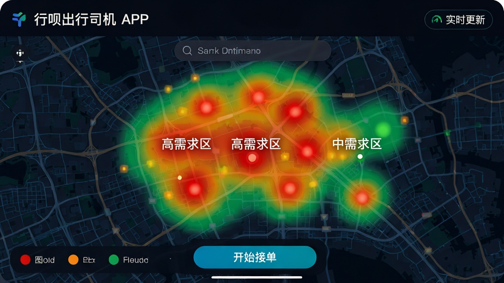 ���壺���³���˾��APP������ͼ�����棬���е�ͼ����ʾ��ɫ����ɫ����ɫ�����ʾ��ͬ�ȶȣ����֣���ͼռ����Ļ���ײ���ͼ��˵�������Ͻ���ʾ��ʵʱ���¡��������Ű棺��ͼ�Ϸ��������򣬵ײ��С���ʼ�ӵ�����ť����񣺿Ƽ��У���ɫ��������ͼɫ�����ޣ�ϸ�ڣ���������̬�仯����ע�����������������������������ʣ����壬�ɾ����޶���Ԫ��
