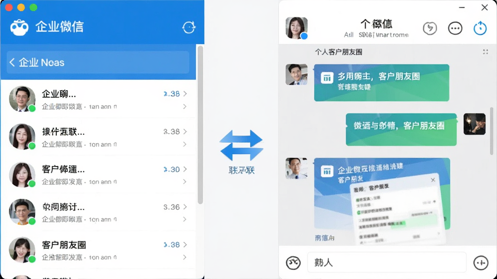 ��ҵ΢����΢�Ż������棬�������ҵ΢����ϵ���б����Ҳ��Ǹ���΢�ŶԻ����м���˫���ͷ���ӣ�չʾ��Ӧ��������ͻ�����Ȧ���ܣ������࣬ɫ������ɫ�Ͱ�ɫΪ�����ִ������񣬻����������ɾ�������