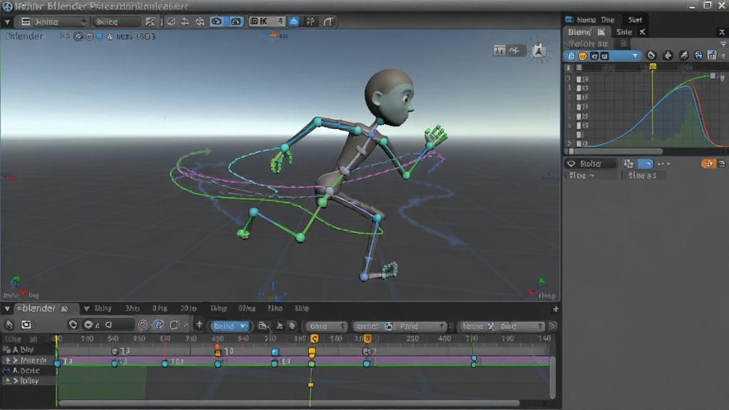 Blender���������������棬��ʾһ��3D��ɫ������״̬��ʱ�������ж���ؼ�֡����ɫ�ʱ������ƣ���Χ���˶��켣�ߣ�����Ϊ����ƽ�棬�������רҵ���������߱༭�����ڿɼ�