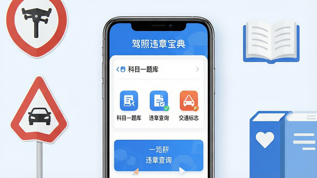 ���壺����Υ�±���APP����չʾ���ֻ���Ļ��ʾ�ݿ�����б���Υ�²�ѯ��ڡ����֣��ֻ����У���Ļ���������ɼ�����Χ���Լ��Ľ�ͨ��־���鱾ͼ���׺���Ű棺���������ȷ������Ϊ�������ơ�����Υ�±��䡱���·����й���ͼ�ꡣ����ִ���ƽ����ƣ�ɫ������ɫ���ɫΪ��������ɾ���ˬ��ϸ�ڣ���Ļ����ʾ����Ŀһ��⡱��Υ�²�ѯ������ͨ��־�����������������������ʣ�������Ⱦ���ɾ��޶���Ԫ�ء�