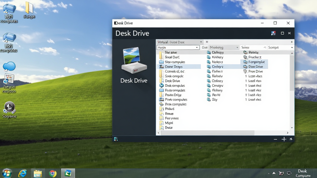 主体:Desk Drive软件在Windows桌面运行,虚拟光驱图标在“我的电脑”中显示;布局:桌面背景为简约风景,窗口打开显示已挂载镜像;排版:图标整齐,桌面整洁;风格:真实感桌面截图风格;细节:包含