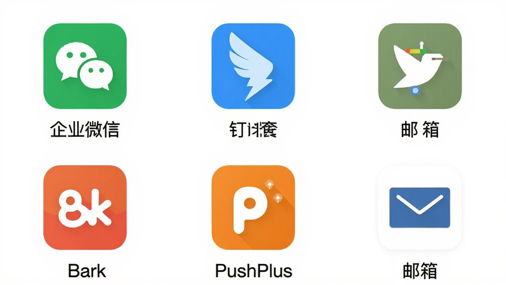 ����ת���ܼҵĽ�����������ҳ�棬չʾ����ҵ΢�š�������Bark��PushPlus�������ͼ�꣬ÿ��ͼ���·��ж�Ӧ�����ƣ���������б���ʽ������Ϊ��ɫ��ͼ���ɫ�������Ӿ�����ֱ�ۣ�ͻ����ƽ̨֧�֣����ʸɾ����޶���Ԫ��