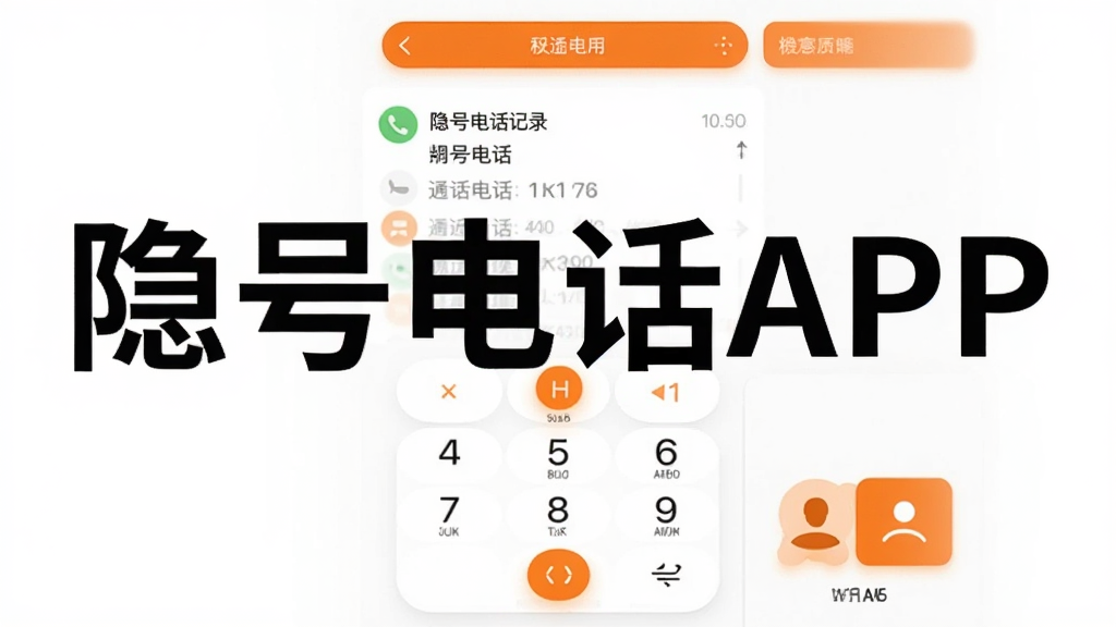 隐号电话APP主界面截图,上方显示最近通话记录,下方有拨号键盘和联系人图标,界面采用白色背景搭配橙色高亮按钮,布局简洁清晰,操作提示文字大而醒目,体现极简易用特点,画质清晰,干净,无多余元素