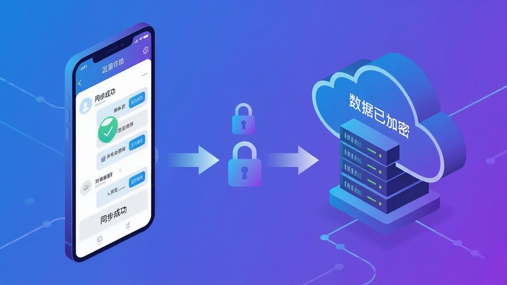 主体:微聊天记录云还原备份的云端存储示意图,手机与云端服务器之间通过加密锁图标连接。布局:左侧为手机界面,右侧为云服务器图形,中间以箭头和锁形图标表示加密传输。排版:左右呼应,视觉平衡。风格:科技感插画,蓝紫渐变色调。细节:云端显示“数据已加密”字样,手机端显示“同步成功”提示。画质:高清,平滑过渡,无多余元素。