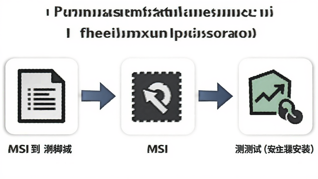 主体为一张操作流程图,展示从编写脚本到生成MSI包再到测试安装的步骤,使用图标和箭头连接,背景为白色,布局为横向流程,风格简洁图标化,画质清晰,无多余元素