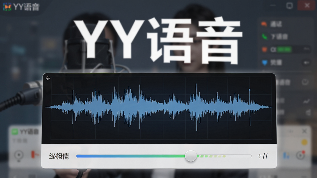 描述YY语音软件界面中高清语音通话的预览图,展示清晰的波形图与音量调节滑块,背景虚化处理,突出“YY语音”字样,布局简洁,风格写实,画质细腻,干净无多余元素