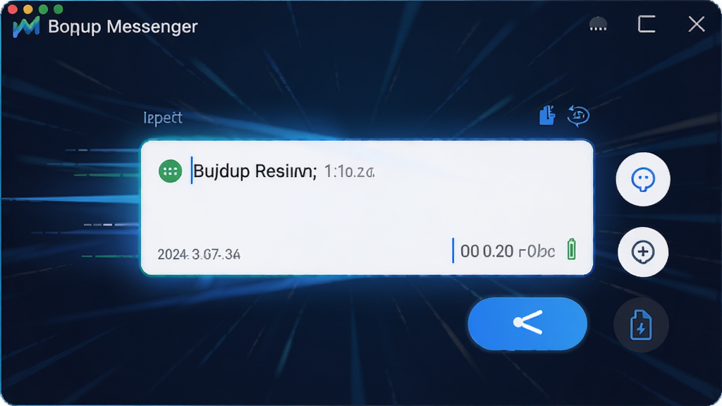 主体:Bopup Messenger消息发送界面,显示快速传递的动画效果。布局:中央为消息输入框,周围有发送按钮与附件图标。排版:简洁明了,突出输入区域。风格:动感现代,带有速度线元素。细节:消息已读回执、时间戳、输入状态指示。画质:高清,干净,无多余元素。