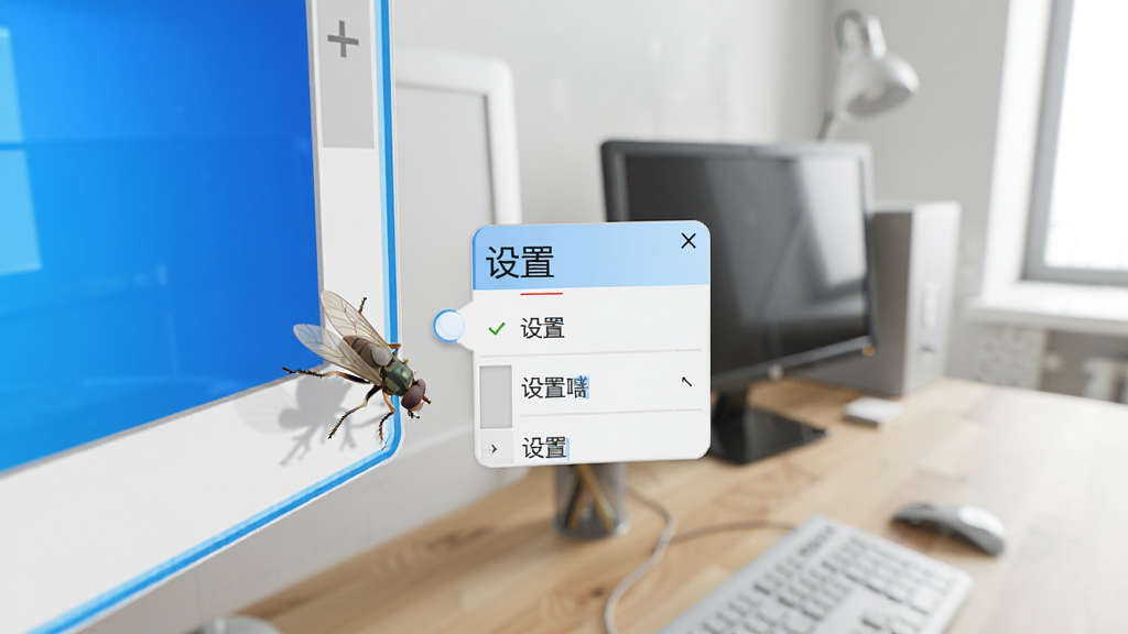 Fly on desktop����������Windows�����ϣ�һֻ�ɳ�ͣ�ڴ��ڱ�Ե���Ա���������ʾ����ʾ�����á��˵�������Ϊ����İ칫���棬���������������������޶���Ԫ��