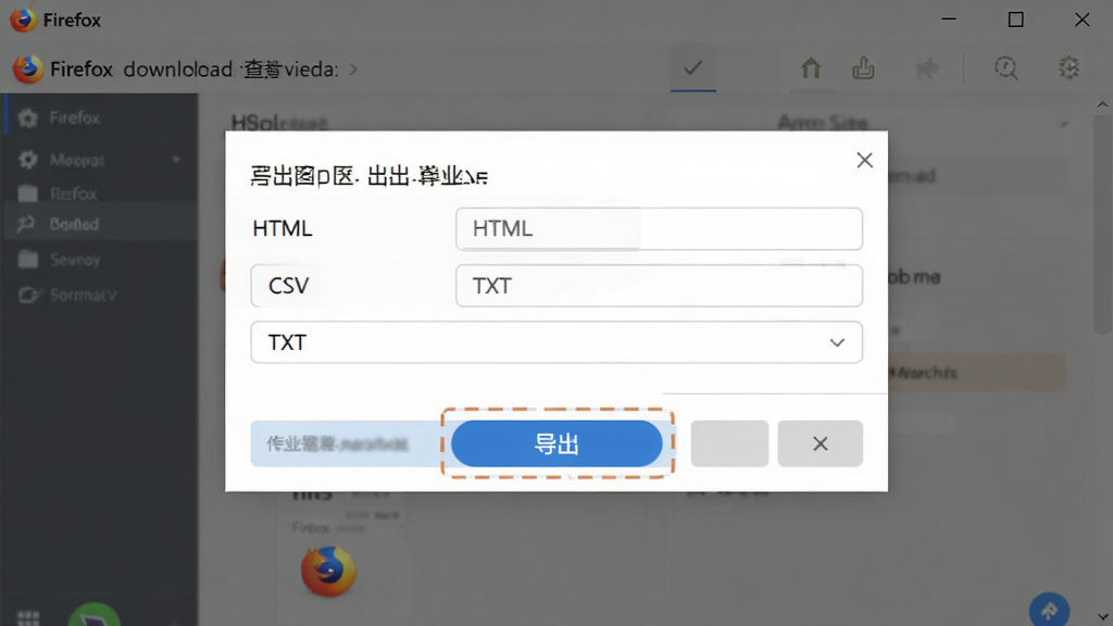 ����ΪFirefox���ز鿴���ĵ������ݽ��棬��ʾ����ѡ��Ի��򣬰���HTML��CSV��TXT���ָ�ʽ������Ϊ�������У��Ű����룬����࣬ϸ��ͻ������������ť�����ʸɾ����޶���Ԫ�ء�