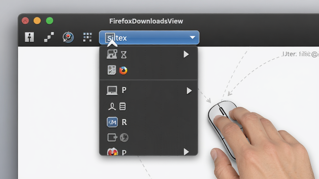 FirefoxDownloadsView��������ʾ��ͼ����ʾ�û�����ʹ��������������ϵ�ɸѡ��ť�����������˵�����������������Ϊ��͵Ļ�ɫ���䣬���дʵ���߷ֱ��ʣ�ͻ����������ԣ�������ˮӡ