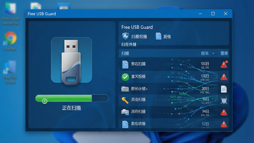 主体:软件界面显示一个U盘正在被扫描,扫描进度条为绿色,旁边有