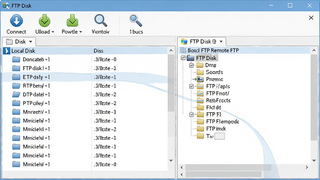 ��������չʾFTP Disk���������棬���Ϊ���ش����б����Ҳ�ΪԶ��FTPĿ¼�����Ϸ������������ӡ��ϴ������ص�ͼ�꣬������������������������ɫ�����沼��������ϸ�ڷḻ�����ʸ��壬�ɾ��޶���Ԫ��