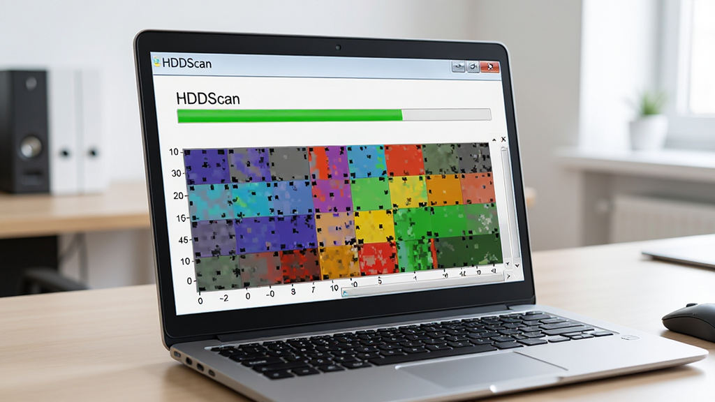 HDDScan���������ڱʼǱ������ϣ���Ļ��ʾ����ɨ����������ɫ����ͼ����Χ�������࣬�������������дʵ��ϸ�����������ʸɾ����޶���Ԫ��