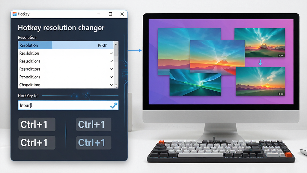 ���壺Hotkey resolution changer��������������ȼ���ϵĸ���ͼ�����֣����Ϊ��������������壬�Ҳ�Ϊһ�������ʾ��������λ��ǰ�����Ű棺�����������ʾ�ֱ����б����ȼ��������ʾ����չ�ֳ���ͬ�ֱ��ʵ��л�Ԥ��������ִ���ƽ����ƣ�ɫ�����죬�Ƽ���ǿ��ϸ�ڣ�������ֱ�ע��Hotkey resolution changer��Ӣ�����ƣ��ȼ��ԡ�Ctrl+1����ʽ��ע������ɾ����ࡣ���ʣ�������Ⱦ����Ӱ��Ȼ���޶���Ԫ�ء�