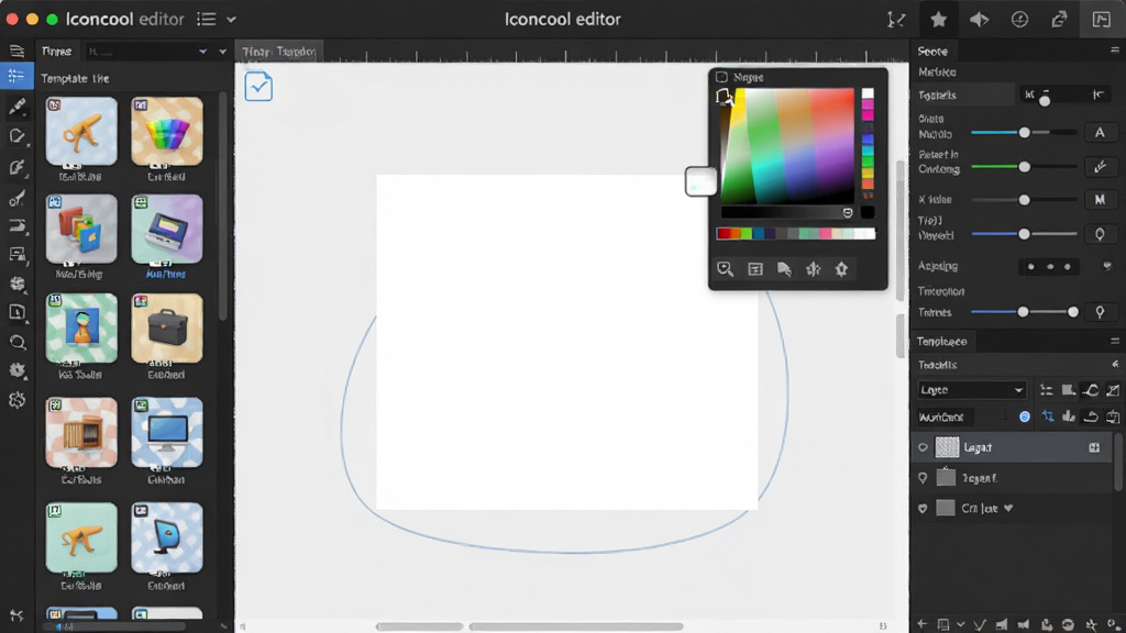 ͼ�������������̨���棬����ΪIconcool editor������壬���ְ������ģ���б������뻭�����Ҳ����Ե��������Ű��������򣬷���ִ���࣬ϸ��չʾ�ḻ����ɫѡ������ͼ����������ʸ���ɾ����޶���Ԫ�أ�ͼƬ���ֱ�ע