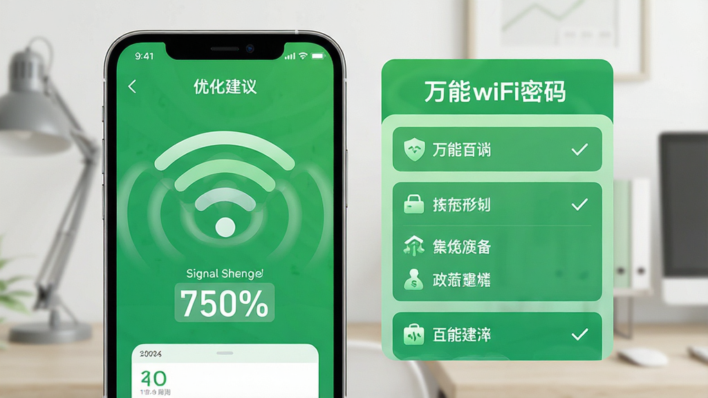 һ��չʾ�ֻ��ź��Ż����ܵ�ͼƬ����Ļ����WiFi�źŲ���ͼ����ʾ�ź�ǿ�Ȱٷֱȣ��Ա����Ż������б�����������ɫΪ����������£������������Ű���������ʸ��壬�ɾ����޶���Ԫ�أ�ͼƬ�д��С�����wifi���롱����