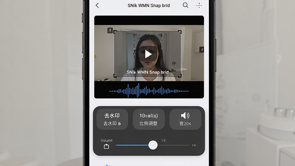 ���壺�ֻ�����չʾSNik WMN Snap brid����Ƶ������壬����ȥˮӡ�������������������顣���֣������У��Ϸ�Ϊ��ƵԤ�����ڣ��·�Ϊ���ܰ�ť���Ű棺���������������밴ť�������롣��񣺼���UI��ƣ�ǳɫ������ϸ�ڣ���ƵԤ����������ʾ�ü������������Ρ����ʣ����壬�ɾ����޶���Ԫ�ء�