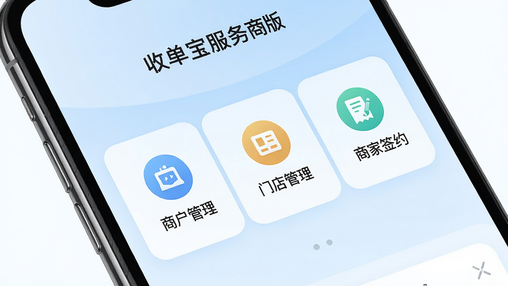 一张手机屏幕展示收单宝服务商版主界面的高清图片,界面清晰显示
