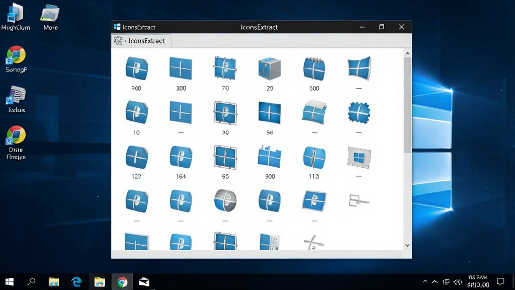 չʾIconsExtract��Windows 10ϵͳ�����еĽ�ͼ������������ͼ��Ԥ������ʾ���ϵͳͼ�꣬����Ϊ�����ֽ������ϸ�壬�޶���Ԫ��