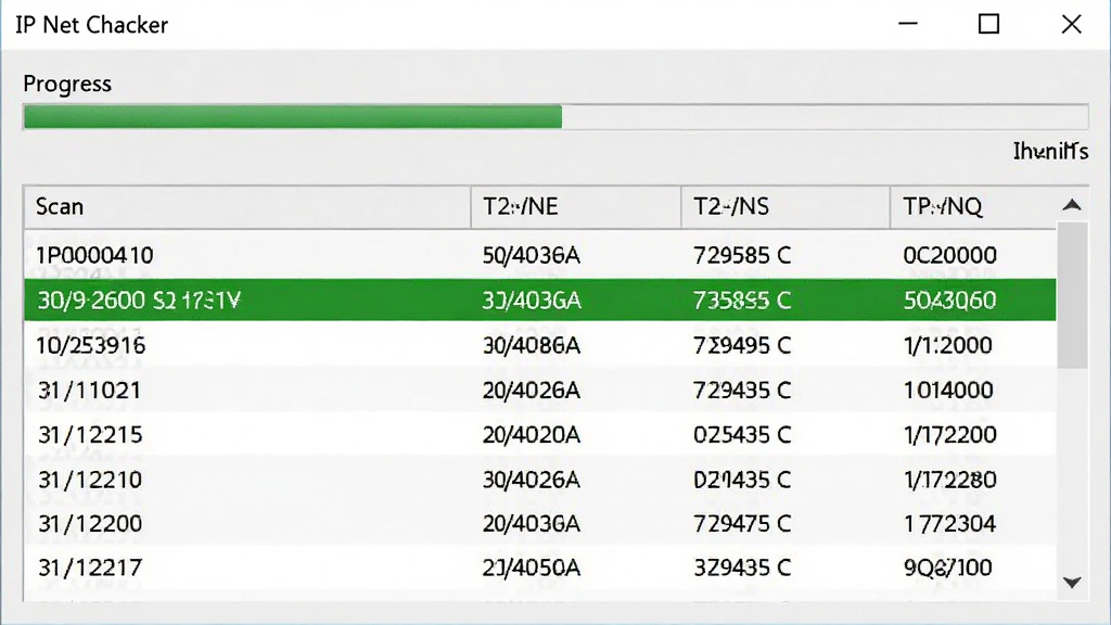 һ��IP Net Checker����ɨ����̵Ķ�̬��ͼ��������ʾ������������ɨ���IP��ַ�б�����ɫ������ʾ�ѷ��ֵ������豸������Ϊ����ǳ��ɫ���棬���ֺ������Ű�������ϸ����ʵ�����ʸɾ����޶���Ԫ��