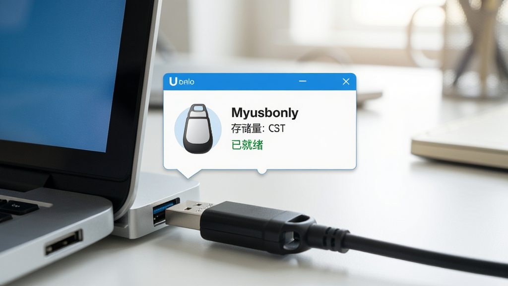 һ����дͼƬ��������һ��U��������ʼǱ����Բ�ߵ�USB�ӿڣ�������Ļ�ϵ�����Myusbonly��������ʶ��֪ͨ���ݣ���������ʾU��Ʒ��ͼ�ꡢ�洢�����͡��Ѿ�������ɫ״̬���֣�����Ϊ�����İ칫��������ͼƬ���дʵ���������㼯����U������Ļ֪ͨ�ϣ����ʸɾ����޶���Ԫ�ء�