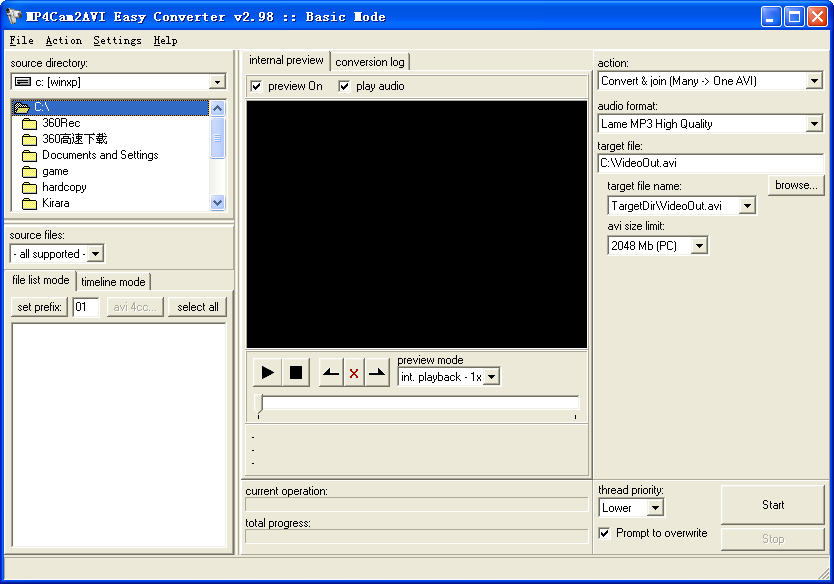 MP4CAM2AVI����Ƶ��ʽת�����֣�2.2.2 ��Ƶת������