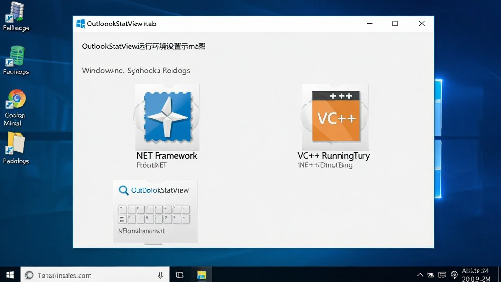 OutlookStatView运行环境设置示意图,展示Windows系统设置界面,包含.NET Framework与VC++运行库安装图标,背景为电脑桌面,浅灰色调,干净简洁,高清晰度