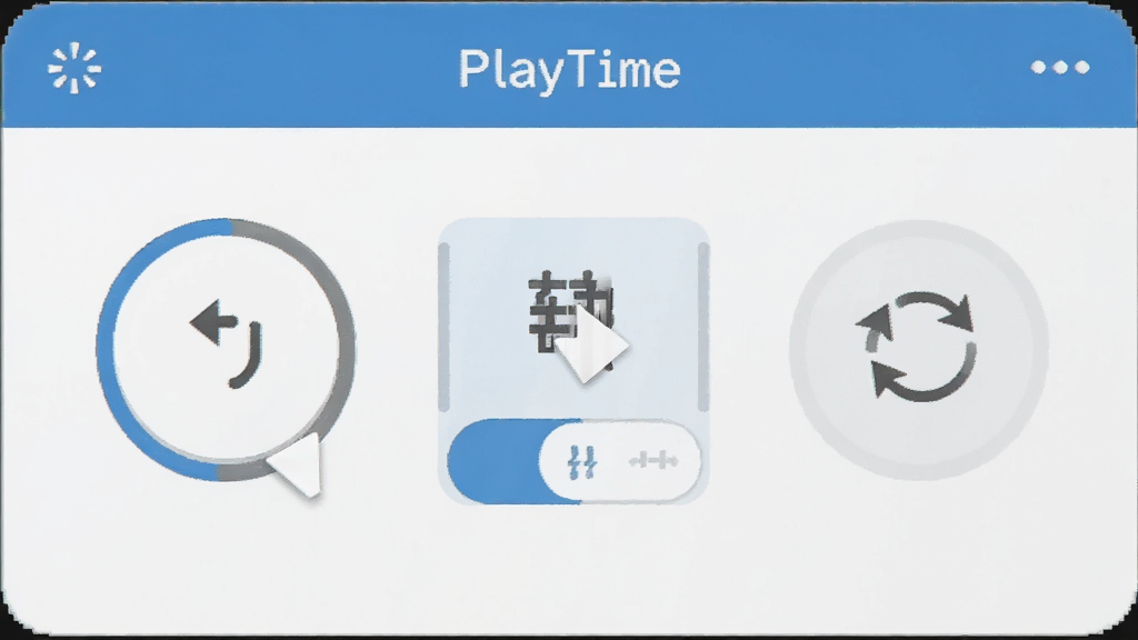 PlayTime播放控制面板特写,显示倍速调节、音轨切换、画面旋转等按钮,界面清晰,风格统一,干净无多余元素