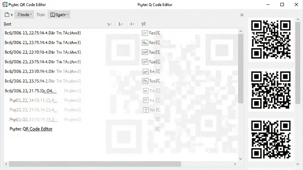 һ��չʾPsytec QR Code Editor�����������ɶ�ά��Ľ����ͼ����������һ�������г��������ݣ��Ҳ���ʾ������ɵĶ�ά������ͼ������Ϊǳɫ�����岼�����������ʸɾ����޶���Ԫ��