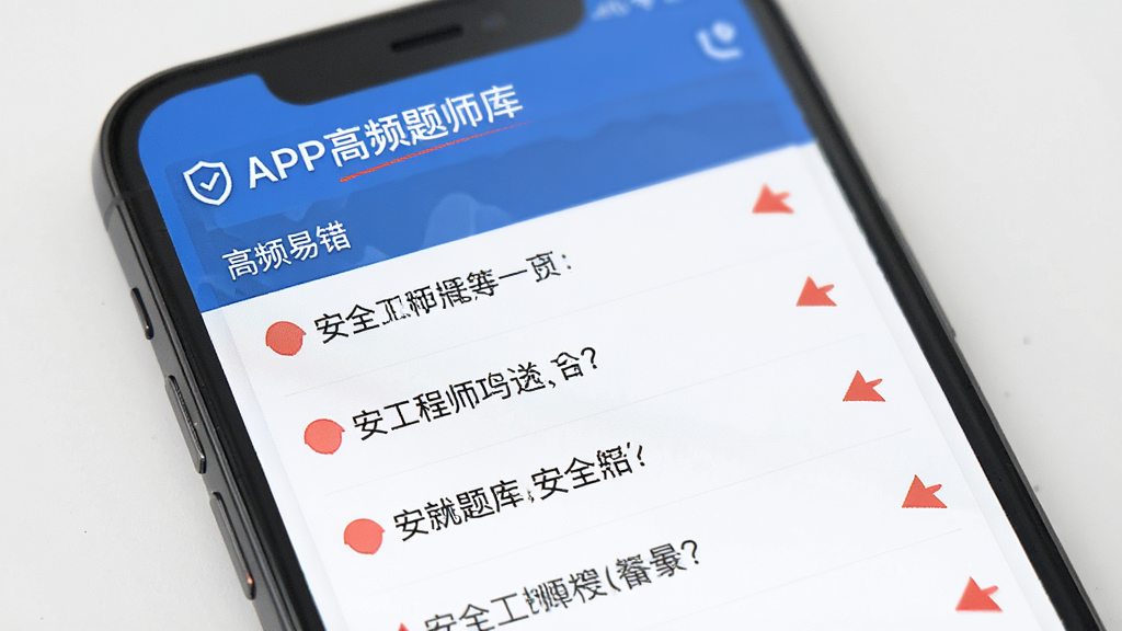 展示安全工程师APP高频题库界面的图片,屏幕上有