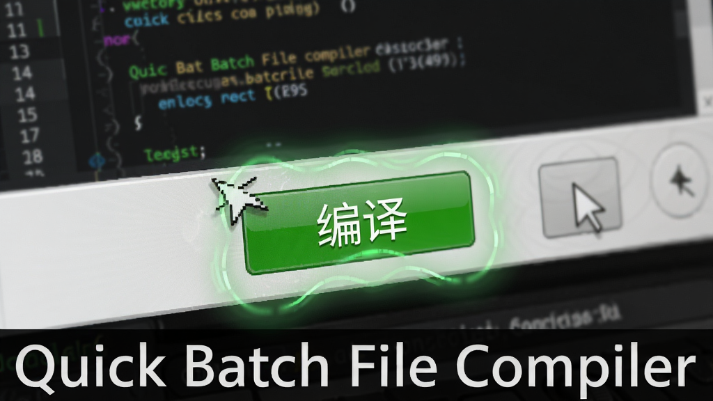 特写镜头展示鼠标点击Quick Batch File Compiler界面上醒目的