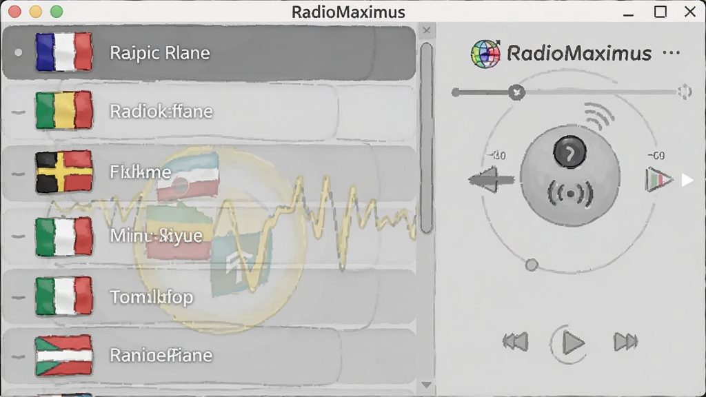 һ��չʾRadioMaximus������̨�б�����Ľ�ͼ���廭����������ǹ����б�����ʾ��ͬ���ҵĹ���͵�̨���ƣ��Ҳ��ǲ�������壬����Ϊǳ��ɫ�����岼��������ǿ����RadioMaximus����ȫ���̨��Դ��ͼƬ�ɾ����޶���Ԫ�أ�����������