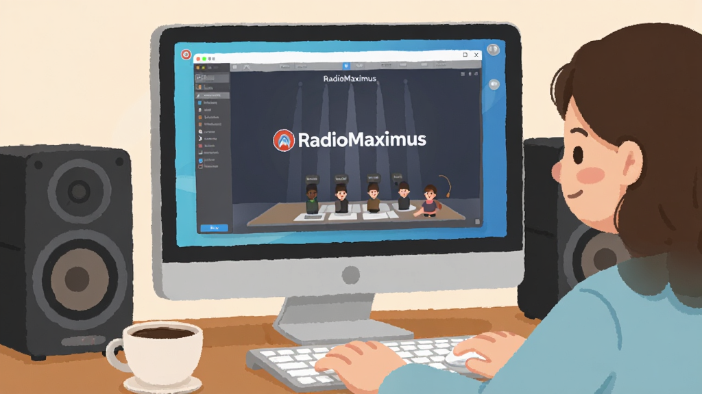 һ��չʾ�û����ڵ���ǰʹ��RadioMaximus�����㲥�ĳ����廭��������Ļ��ʾ�������棬��Χ���������Ϳ��ȱ��������ܰ��Ȼ������ɾ���ͻ����RadioMaximus���������ԣ��޶���Ԫ�ء�