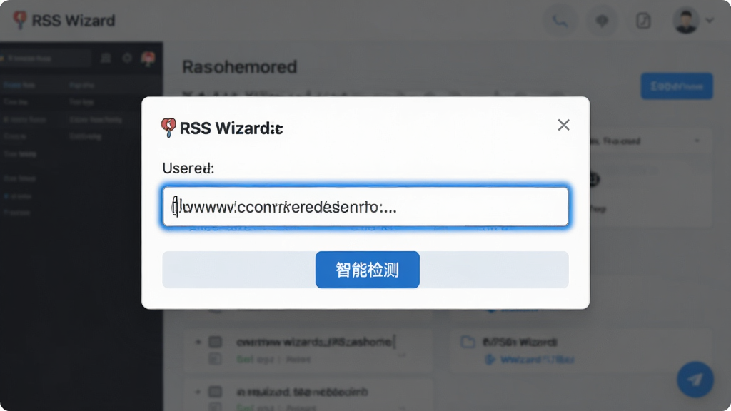 ���壺RSS Wizard�Ķ���Դ���ӽ��棬��ʾһ���Ի����û�����������ַ���·��С����ܼ�⡱��ť�������࣬���־��У��Ű���ˬ�����Ϊ�ִ�UI��ƣ�ϸ�ڰ�����������ɫ�����߿򣬻����������ɾ����޶���Ԫ��