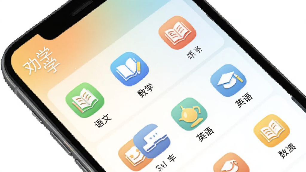 劝学APP的学习资源库界面,画面为手机屏幕,展示分类清晰的学习资源列表,包括语文、数学、英语等科目图标,背景为淡雅的渐变色调,风格清新简洁,突出资源的丰富性和系统性,画质干净,无多余元素,图中显示“劝学”软件名称。