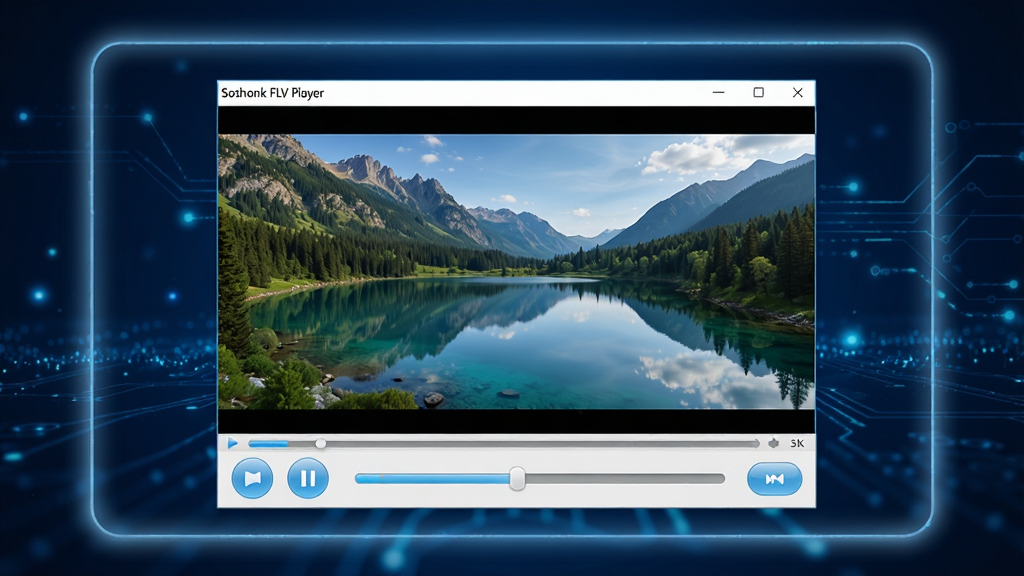 ����ΪSothink FLV Player���������ڵ�����Ļ�ϵ���д������������ɫ�Ƽ��й�Ч��������������һ�θ���羰��Ƶ������ͨ͸��Ȼ�����ֲ��þ��й�ͼ����Ļ��������͵ķ����Ե���Ű��࣬ͻ������������ɫ�Ŀ��ư�ť�������ƫ���ִ���ƽ��UI��ƣ�ϸ�ڳ��ְ�ť������������ʸС�����Ϊ4K���壬�ɾ��޶���Ԫ�أ����������֡�
