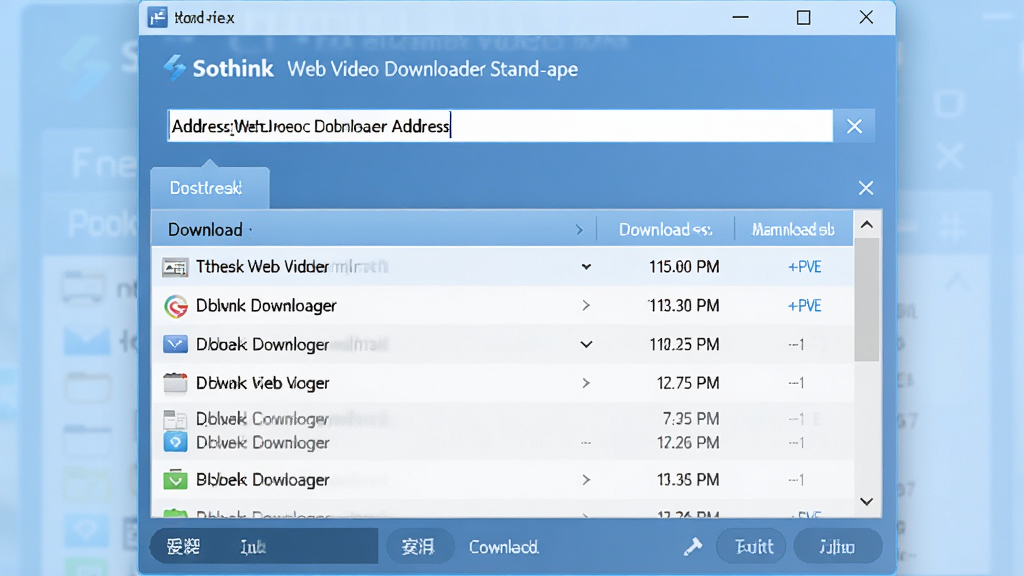 图片居中展示Sothink Web Video Downloader Stand-alone的软件主界面,界面清晰简洁,上方为地址输入栏,下方为下载列表,整体风格现代且专业,背景为浅蓝色渐变,画质高清,细节丰富,干净无多余元素