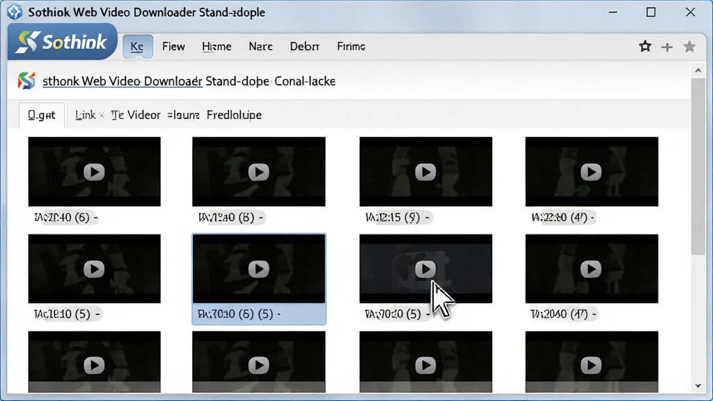 展示Sothink Web Video Downloader Stand-alone的智能识别列表功能,软件界面中显示一个网页链接被解析后出现的多个视频选项列表,每个选项带有格式、清晰度标签,鼠标指针正点击其中一个,背景为浅灰色工作台,画质高清,细节清晰,布局合理,干净无多余元素