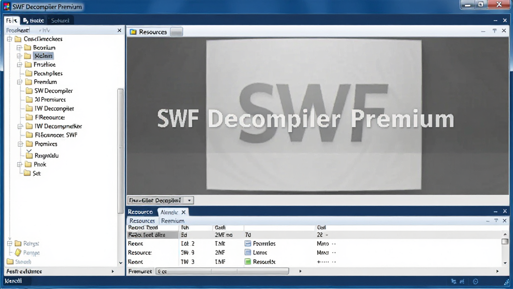 һ��չʾSWF Decompiler Premium����������Ľ�ͼ�����沼�����������Ϊ�ļ����νṹ���Ҳ�ΪԤ�����ڣ��·���ʾ��Դ�б�����������רҵ����ɫ�������ͻ�ɫΪ�������ʸɾ����޶���Ԫ�أ�ͼƬ���ֱ�ע