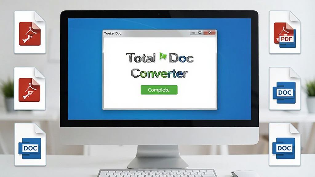 �������泡������Ļ����ʾTotal Doc Converterת����ɵĽ��棬������ɢ���ż�������PDF��DOCͼ����ļ������廭������������ͻ���������ơ�Total Doc Converter�������ʸɾ����޶���Ԫ�ء�