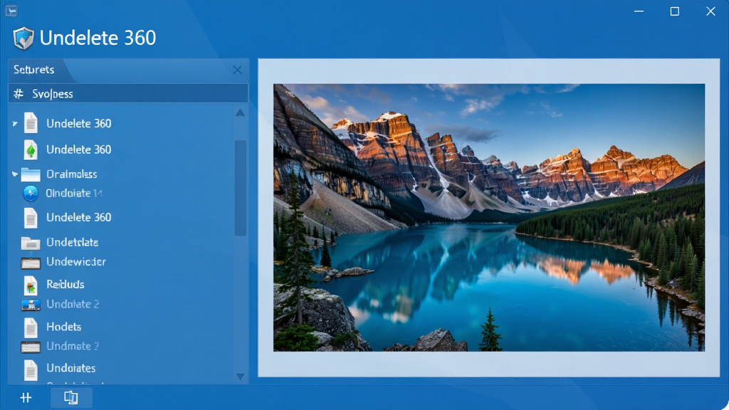 Undelete 360���������У��Ҳ���ʾһ��ͼƬԤ�����ڣ�չʾһ�ŷ羰��Ƭ�����Ϊ�ļ��б��������������࣬��ɫ����ͻ���������ơ�Undelete 360����������רҵ������ϸ�壬�޶���Ԫ��