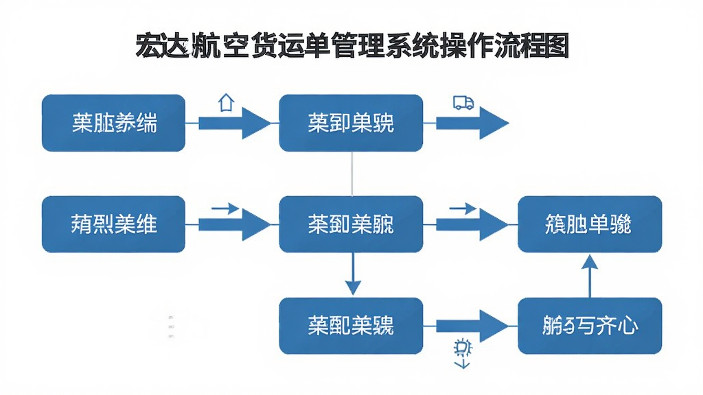 宏达航空货运单管理系统操作流程图,主体为电脑端操作步骤示意,布局为流程图形式,排版简洁,风格扁平化,细节包含箭头指示与步骤标签,画质干净,无多余元素。