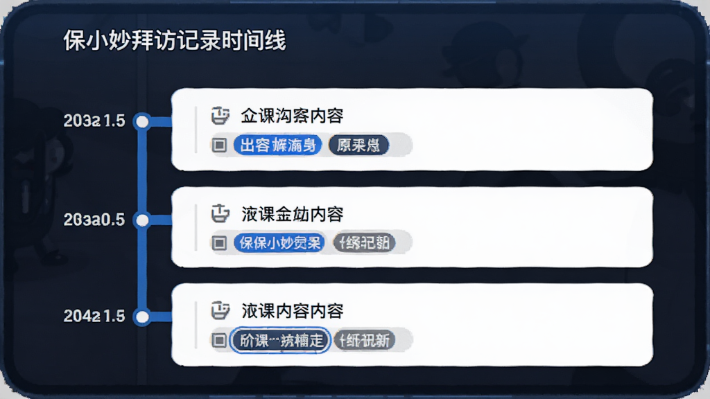 ��С��ݷü�¼ʱ���߽��棬��ʱ��˳��չʾ��ͨ��ʷ��ÿ����¼����ʱ�䡢���ݱ�ǩ�������Լ����ɫ��׺���߻��ʣ��޶���Ԫ��