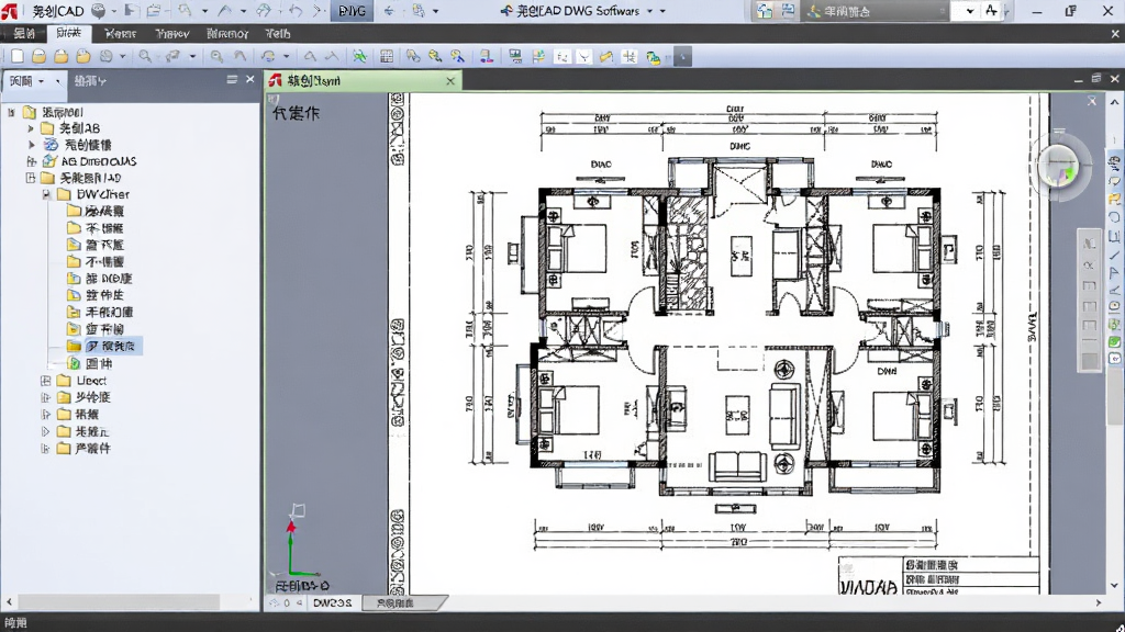 ���壺Ң��CAD������DWG�ļ��Ľ��棬����ļ������Ҳ�ͼֽ��ʾ���ӽ���ƽ��ͼ�����֣��ļ��������г�ͼ��Ϳ飬ͼֽ�������硣�Ű棺����ɫ����ͣ��ļ�����ͼֽ������Э���������ʵ��ǿ���������������ʣ��߷ֱ��ʣ��ɾ����޶���Ԫ�ء�