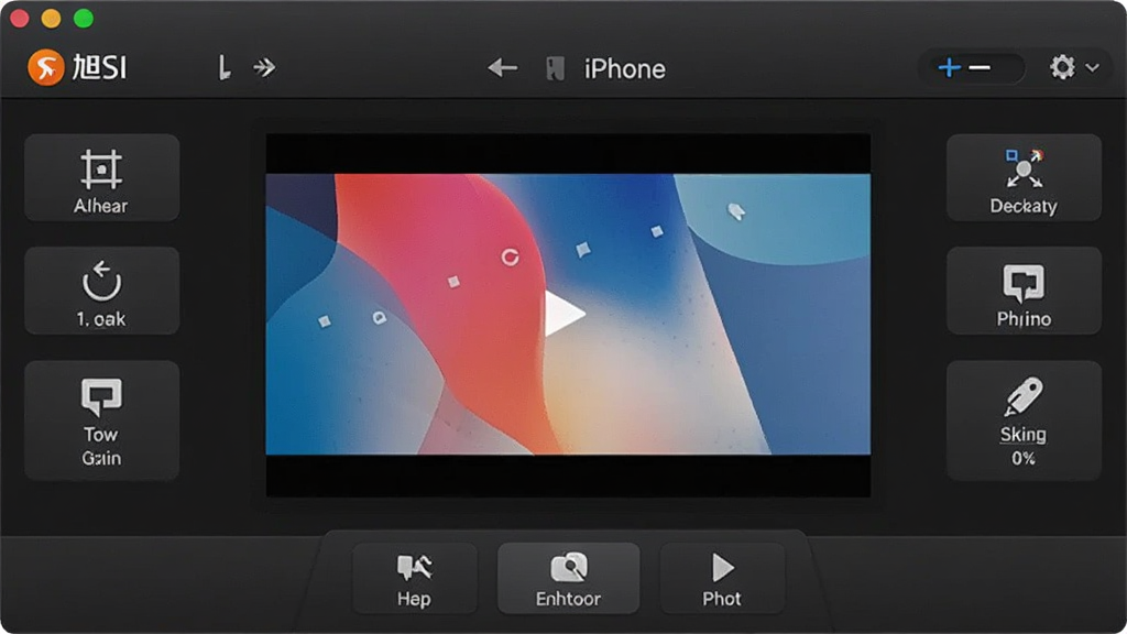ͼƬչʾ����iphone��Ƶ��ʽת��������Ƶ�༭���棬��������Ϊ��ƵԤ�����ڣ���Χ�ֲ��Ųü�����ת��ˮӡ����ȡ�ȹ��߰�ť�����������ɫ���⣬���ּ�����򣬷��רҵ��ϸ�����������ʸɾ��޶���Ԫ��