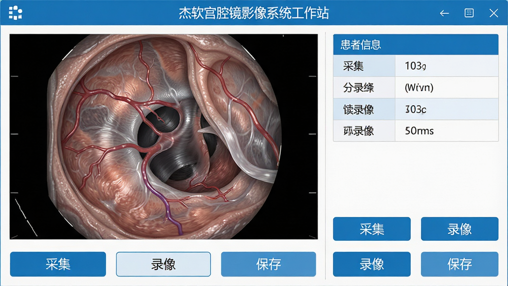 ���壺������������д�����Ϊʵʱ��ǻ����Ƶ���棬�Ҳ�Ϊ������Ϣ��ɼ���ť�����֣��������ҷ����������С�������ǻ��Ӱ��ϵͳ����վ�����������ײ��вɼ���¼�񡢱���ȹ��߰�ť���Ű棺��Ϣ�㼶��������Ƶ�������ƫ�󣬻�����Ϣ������ң���ť���������С���񣺱�ƽ��ҽ���������������ɫ��ͼ�������ˡ�ϸ�ڣ���Ƶ������ʾ��ǻ�ڲ��ṹ�������ɼ�Ѫ������֯��������ť���С��ɼ�����¼�����ֱ�ǩ�����ʣ����壬�ɾ����޶���Ԫ�ء�