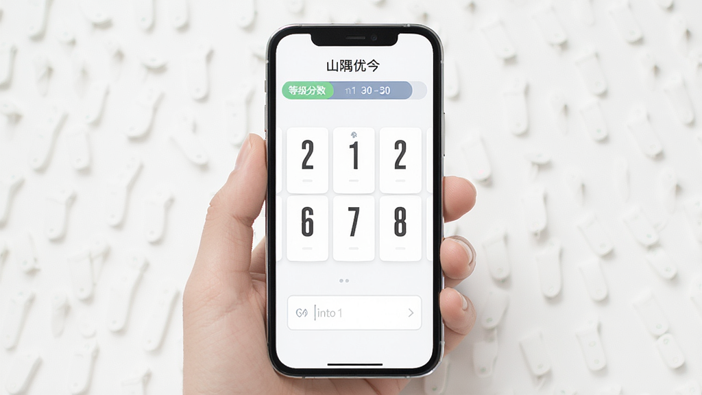 山隅优今是一款锻炼短时记忆的休闲应用,界面简洁清爽,展示数字记忆游戏场景,主体为手机屏幕上的数字卡片与输入框,布局居中,排版清晰,风格简约现代,细节包括等级分数统计栏,画质高清干净,无多余元素,文字标注“山隅优今”