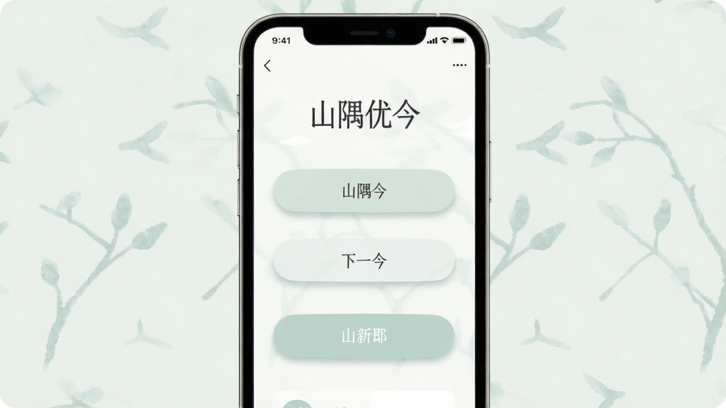 山隅优今整体界面预览,主体为手机全屏截图,布局简洁,排版干净,风格清新淡雅,细节包括圆角按钮与柔和阴影,画质细腻干净,无多余元素,文字标注“山隅优今”