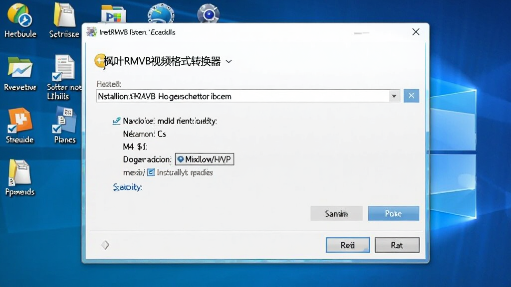 枫叶RMVB视频格式转换器安装步骤截图,主体为安装向导界面,显示安装路径选择,背景为桌面图标,布局清晰,风格写实,画质干净,无多余元素