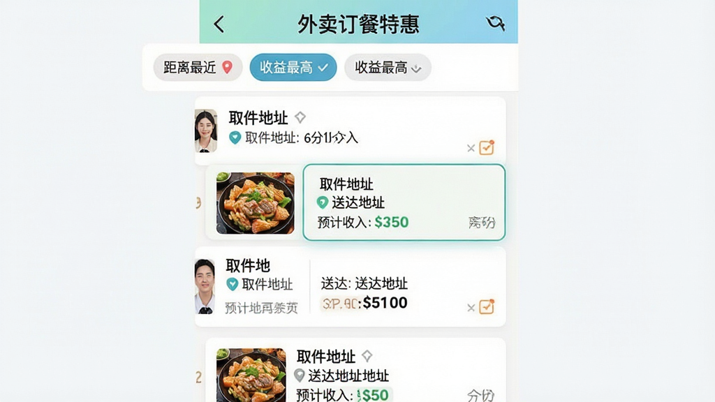 ��������ΪAPP�����������ػݡ��Ķ����б������ͼ���������ж��Ų�ͬ�̼ҵĶ�����Ƭ����Ƭ��������ע�š�ȡ����ַ�������ʹ��ַ���͡�Ԥ�����롱������Ϊ�б�ʽ�Ű棬���ϵ����������С����Ϊ��ƽ����UI��Ʒ��ɫ�����졣ϸ���ϣ��б�������ɸѡ��ǩ�����硰�������������������ߡ�������һ�ſ�Ƭ������ѡ�С������������ɾ����޶���Ԫ�ء�